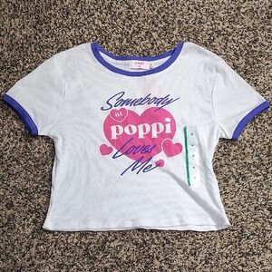 Poppi | Poppi Pink And White Ribbed Graphic Tee